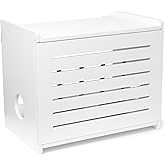 Wooden WiFi Router Storage Box - Deluxe Wall Mountable Decorative Modem Shelf Hider Cover with Cable Management System - Rustic Home Organization Solution for Most Routers Up to 11" Tall - White