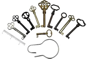 SUPPLYINFINITE Universal Skeleton Key Set - Works with 1/2 Inch Keyholes Only - Generic Hollow Barrel Vintage Keys for Antique Furniture - Cabinet Doors, Grandfather Clocks, Dresser Drawers (Set of 10 Keys)