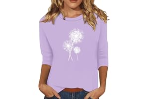 NJKHMCFTIR Fall Tops for Women 3/4 Sleeve Crewneck Cute Shirts Casual Trendy Print Blouses Casual T Shirt 2024