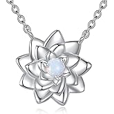 Vadmans Opal Lotus Necklace Sterling Silver Flower Pendant Lotus Jewelry Gifts for Women Mother