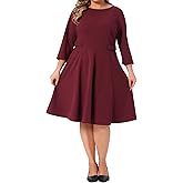 Agnes Orinda Women's Plus Size Office Dress 3/4 Sleeve 50s 60s Vintage Cocktail Dress Wear to Work Dresses