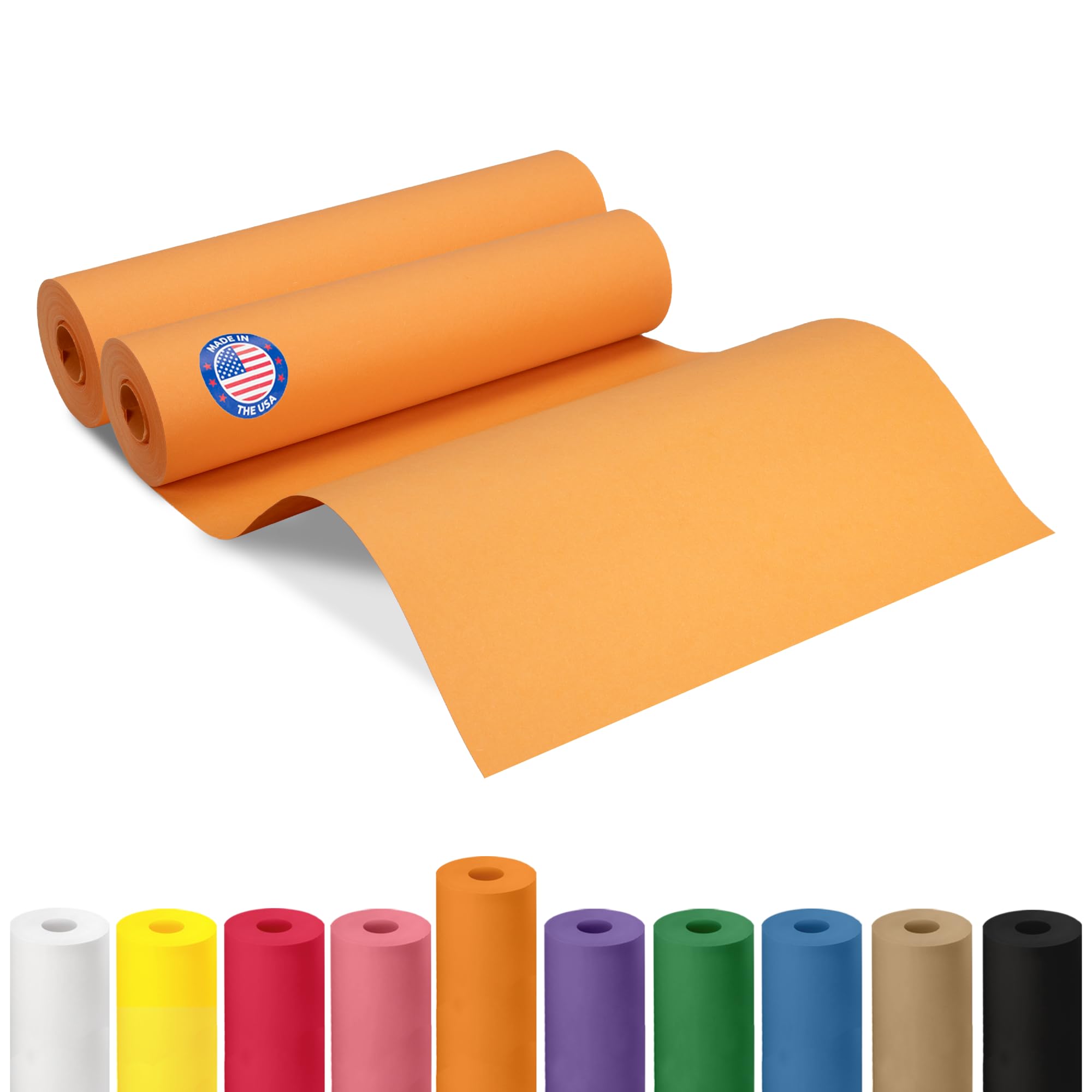 12" x 1200" (100 ft) Orange Kraft Paper Roll, Pack of 2 - USA-Made Quality Craft Paper for Gift Wrapping, Kids' Arts & Crafts, School Projects - 50 lb Natural Material by IDL Packaging Image