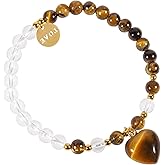 TUMBEELLUWA Healing Crystal Beads Bracelet with Heart Charm for Women Energy Quartz Stone Beads Bracelet with Engraved Love Metal Pendant