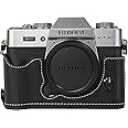 X-T30 Case, BMAOLLONGB Handmade PU Carbon Fibre Leather Half Camera Case Bag Cover Bottom Opening Version for Fujifilm X-T30 XT30 with Hand Strap (Black)