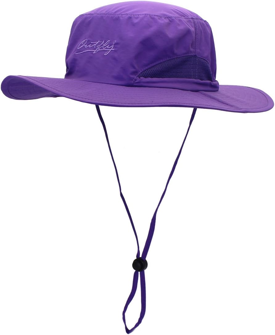 LLmowayUnisex Big Brim Mesh Summer Safari Cap UV Protection Dry Fit Fishing Hat with String Purple