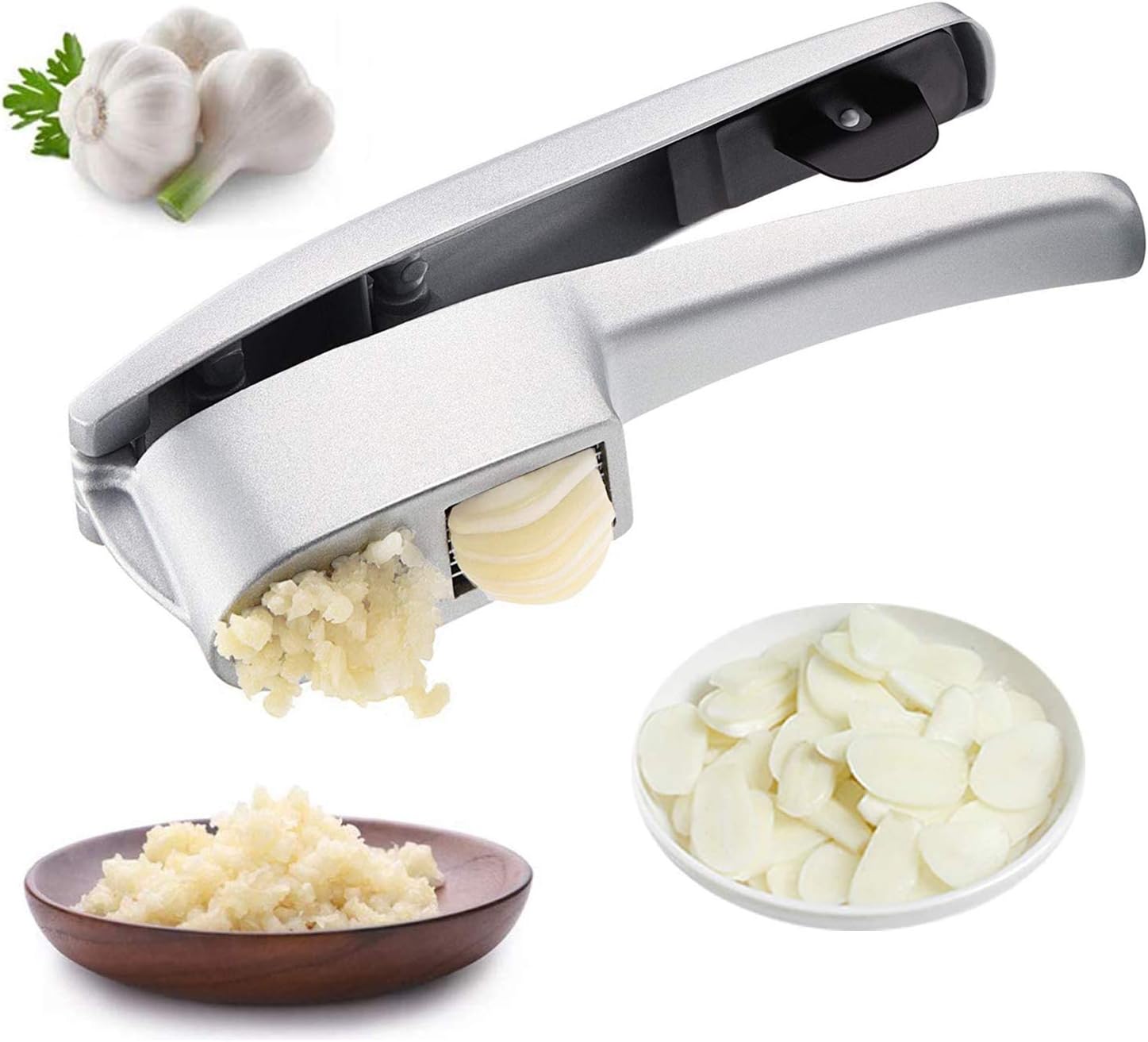 Garlic Press, 2 in 1 Garlic Mince and Garlic Slice with Garlic Cleaner