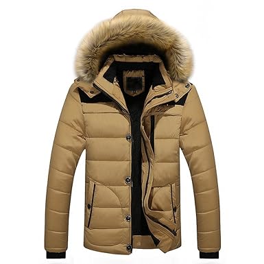 LUCKDE Winterjacke Herren, Regenjacke mit Fellkapuze Männer Steppjacke übergangsjacke Winterparka Winter Kapuzenjacke Dünne S