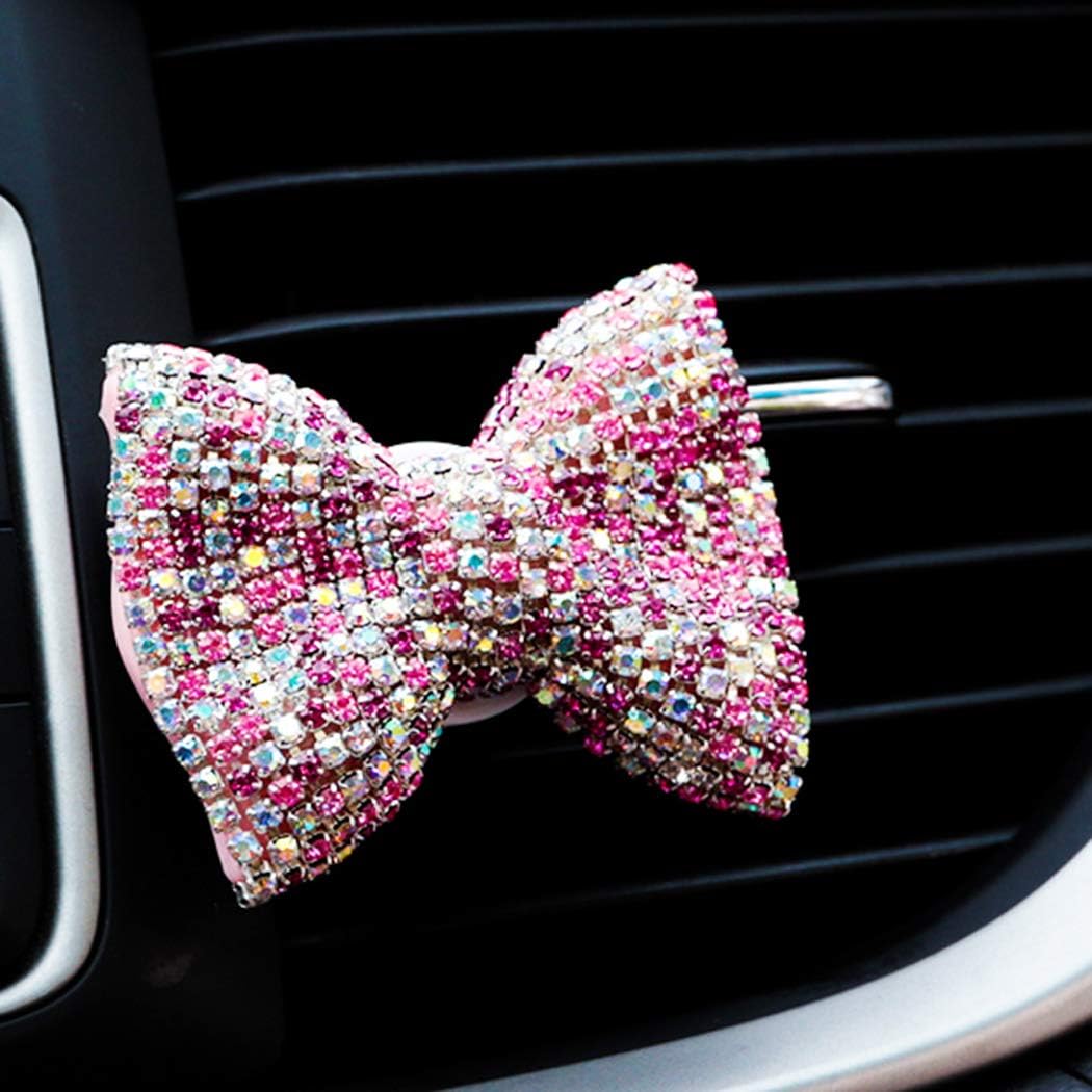 Forala Bling Crystal Car Fragrance Bow Shape Car Diffuser Air Freshener with Vent Clip Pink