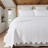 Brandream White Quilt Set Full Size Matelasse Coverlet Cotton Farmhouse Quilts Oversized Bedspreads 3-Piece