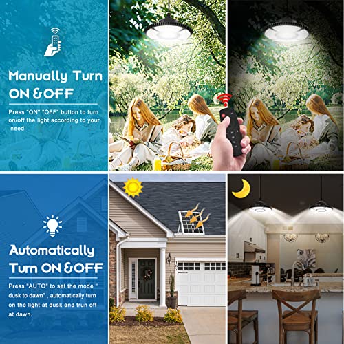 Solar Lights Indoor, Perlucstar Solar Pendant Light Waterproof with Remote Control 16.5FT Cord for Home Shed Barn Chicken Coop Workshop Gazebo (Cool White Light)