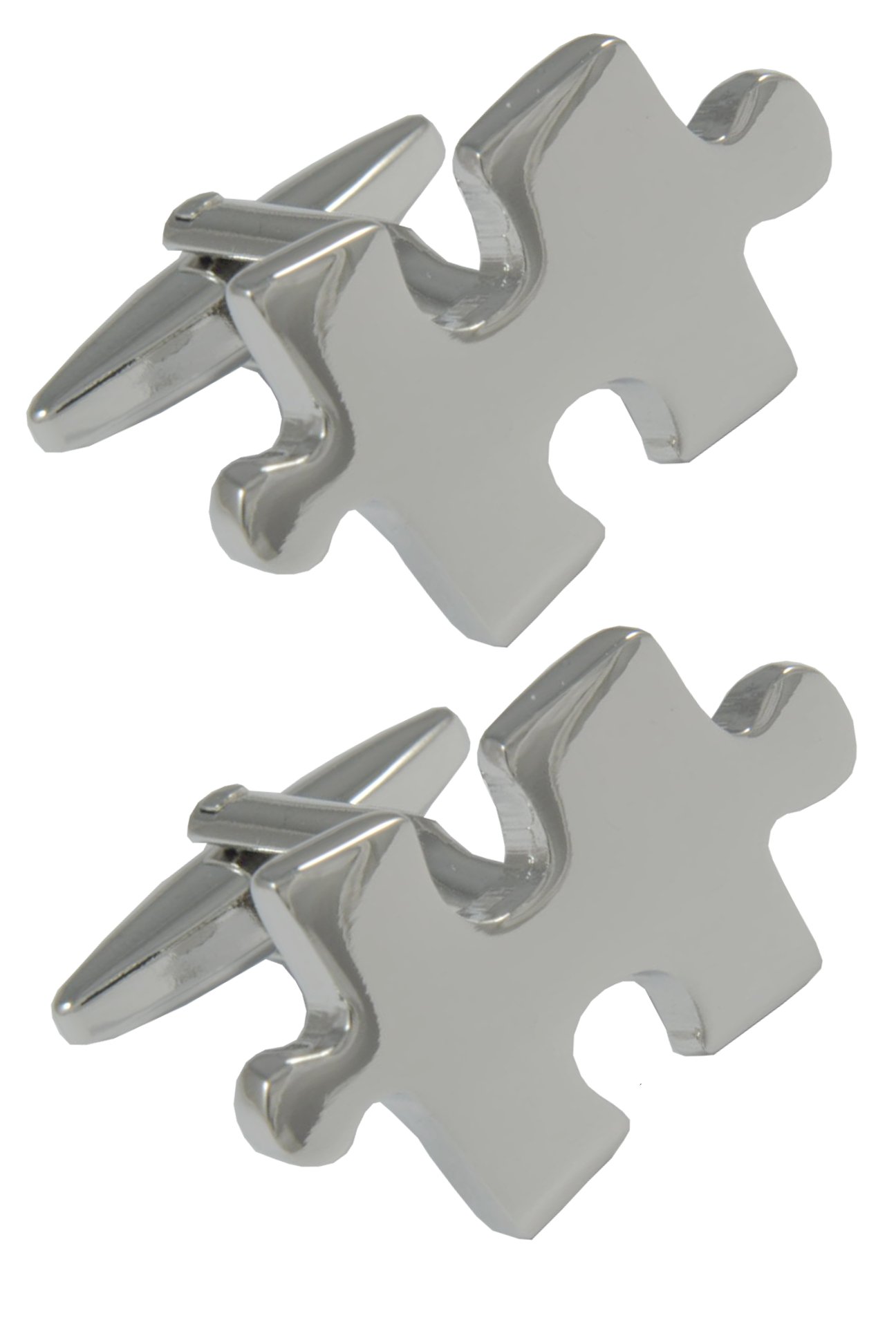 Cufflinks for Men + Presentation Box - Silver Colour - Jigsaw Puzzle Pieces - Solid Brass Metal - Hobby Puzzler Mystery Game - One Pair