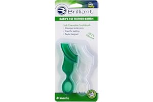 Brilliant Oral Care Baby’s First Toothbrush, Smooth Silicone Bristles Gently Clean Tender Teeth and Gums, for Ages 4+ Months, Green + Clear, 2 Pack