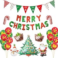 Merry Christmas Balloons Decorations Kit,Christmas Balloons(Santa Claus/Christmas Tree/Snowman) Merry Christmas Banner with Hanging String Flag for Winter Wonderland Party