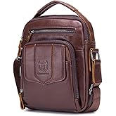 Hebetag Small Leather Shoulder Bag Crossbody Pack for Men Outdoor Travel Business