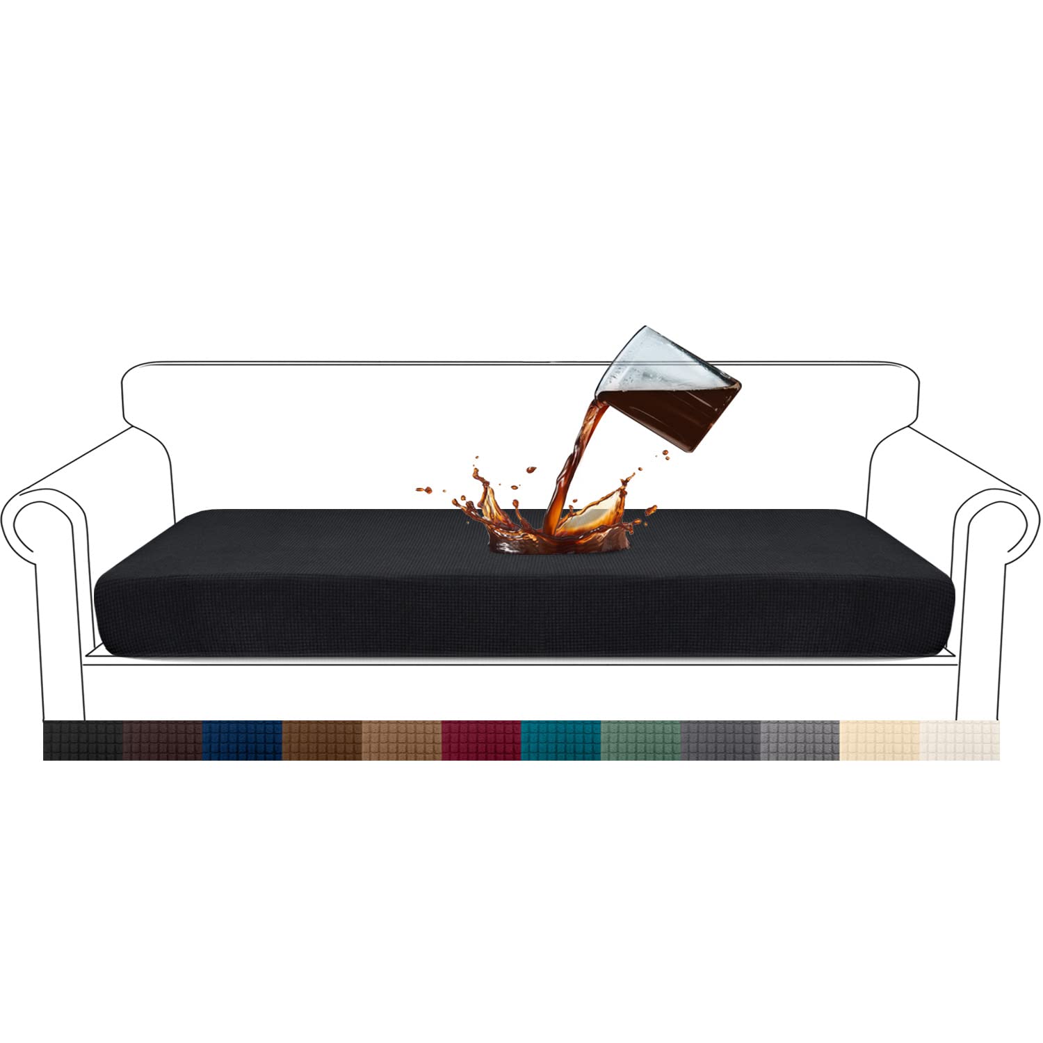 Granbest Premium Water-Repellent Sofa Seat Cushion Covers High Stretch Jacquard Fabric Couch Seat Slipcover Protector for 4 seater sofa (4 seater, Black)