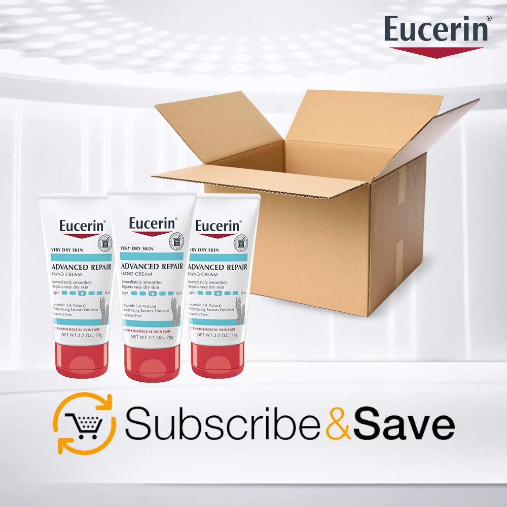 Eucerin Advanced Repair Hand Cream - Pack of 3, Fragrance Free, Hand Lotion for Very Dry Skin - Use After Washing With Hand Soap, Travel Size - 2.7 oz. : Beauty