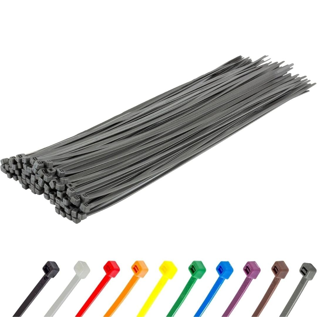 Gocableties Heavy Duty Long Silver Cable Ties, 370mm x 7.6mm, Pack of 100, Premium Nylon Zip Ties, Plastic Tie Wraps, Secure Self-Locking Mechanism, for Home, Garden, Office and DIY