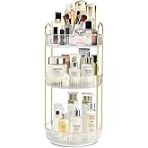 Fzebys Rotating Makeup Organizer for Vanity, High-Capacity Skincare Perfume Storage, Bathroom Counter Organizer, 360 Spinning Cosmetic Dresser Countertop Organizers (White 3 Tier)