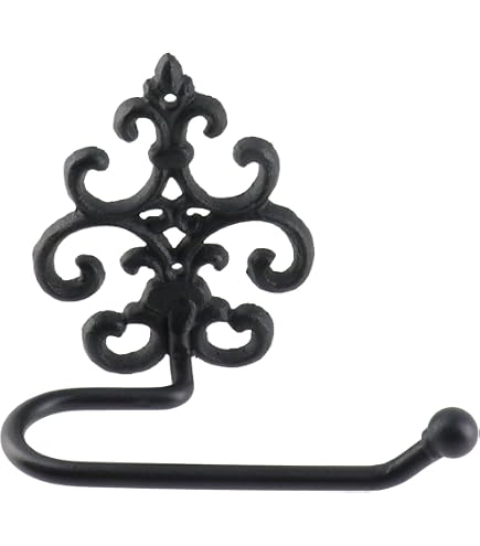 Vintage Cast Iron Toilet Paper Holder – Rustic Brown Wall Mount Tissue Roll Holder With Screws, Farmhouse Bathroom Decor Accessory