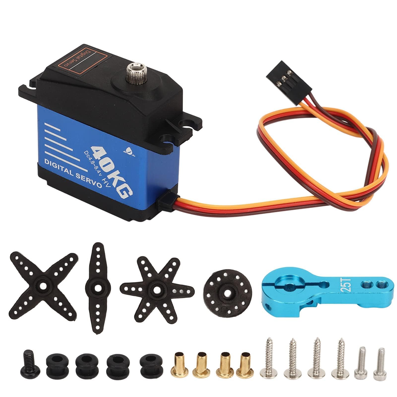 40KG RC Servo, 54x46.5x20.5mm / 2.1x1.8x0.8in Digital Servo Motor, High Torque RC Servo Waterproof Digital Servo with 25T Servo Arm for 1/10 1/8 RC Cars Ships Control Angle 60 Degree