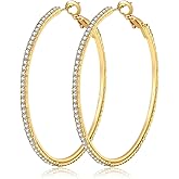 14K Gold Rhinestone Hoop Earrings For Women Fashion Thin Big Hoop Earrings Statement Earring Lightweight Dainty Round Hoops Earring Trendy Jewelry Gifts