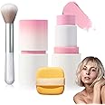 Cream Blush Stick with Brush and Makeup Sponge,Waterproof Multi Cream Makeup Stick,Lightweight,Long-lasting,2 in 1 Multi Blush for Cheeks & Lip Tint & Eyeshadow E