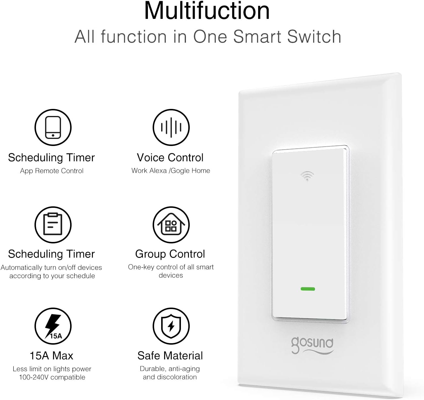 Gosund Smart Light Switch, in-Wall WiFi Smart Switch That Works with Alexa and Google Home, No Hub Required, Neutral Wire Needed, Single-Pole 15A, ETL and FCC Listed, 4 Pack White - - 