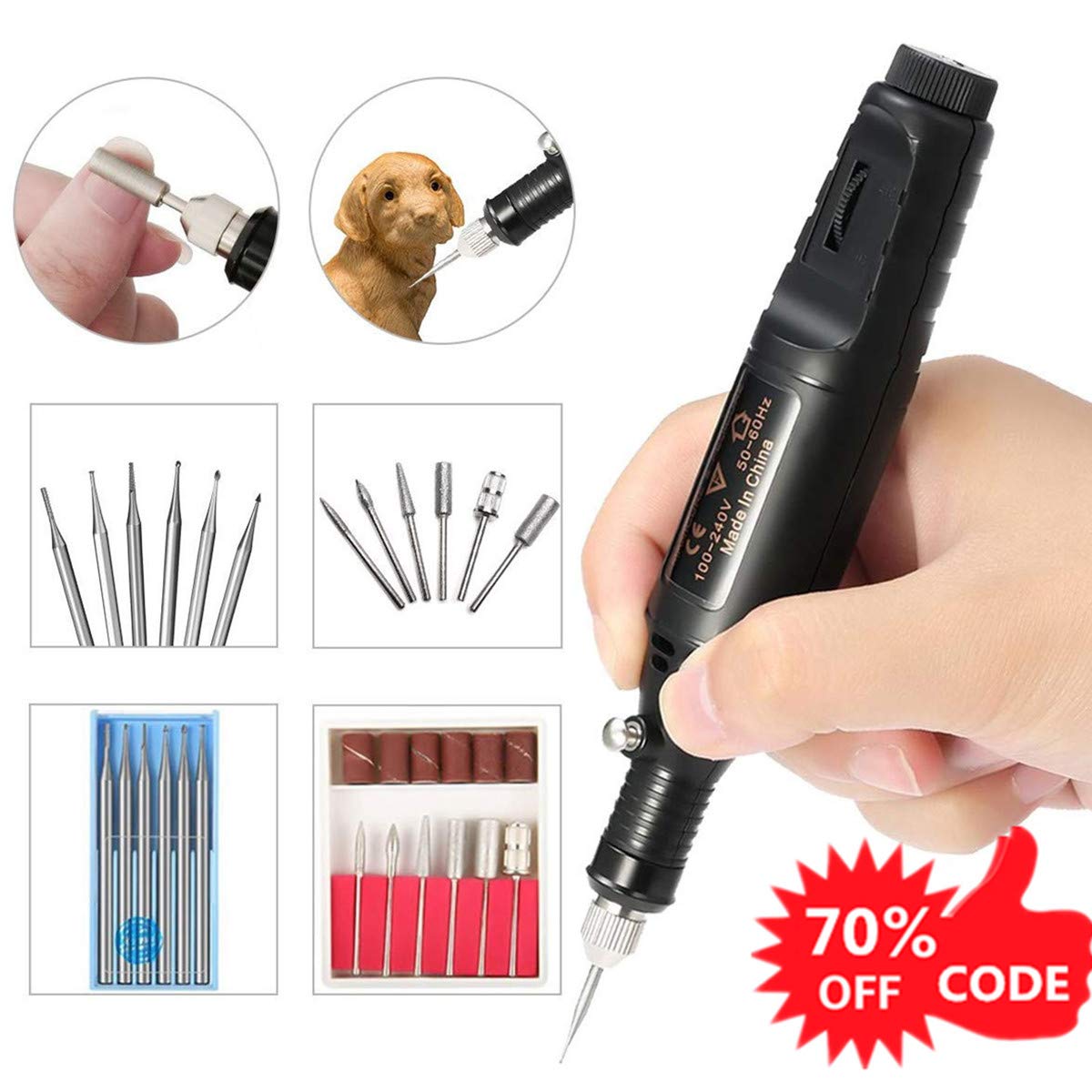 Electric Micro Engraving Pen ARTISTORE Polish Micro Carving Combo Set Adjustable Rotating Speed Carve Tool with 6X Steel Carving Head + 6X Polishing Head For DIY Olive Core, Buddha Beads, Ivory, Wood