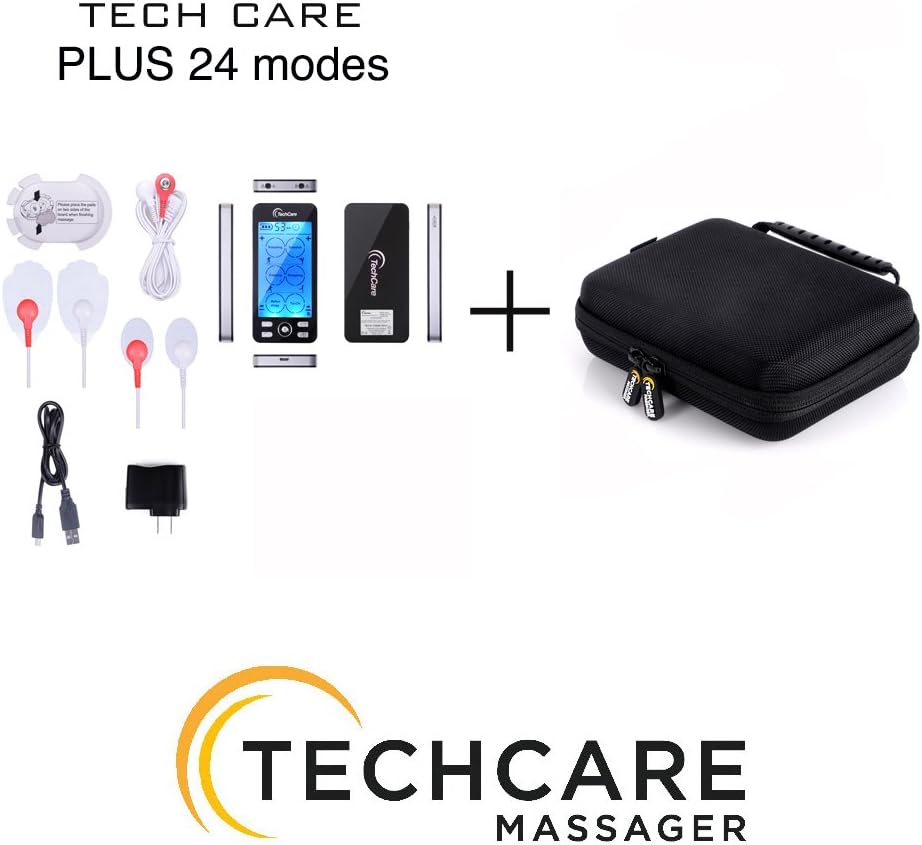 Tens Unit TechCare Plus 24 Massager [Lifetime Warranty] Muscle Stimulator Device Machine Pulse Massager with Protective Cover Case Sciatica Plantar Fasciitis Tennis Elbow Back Shoulder Neck: Health & Personal Care
