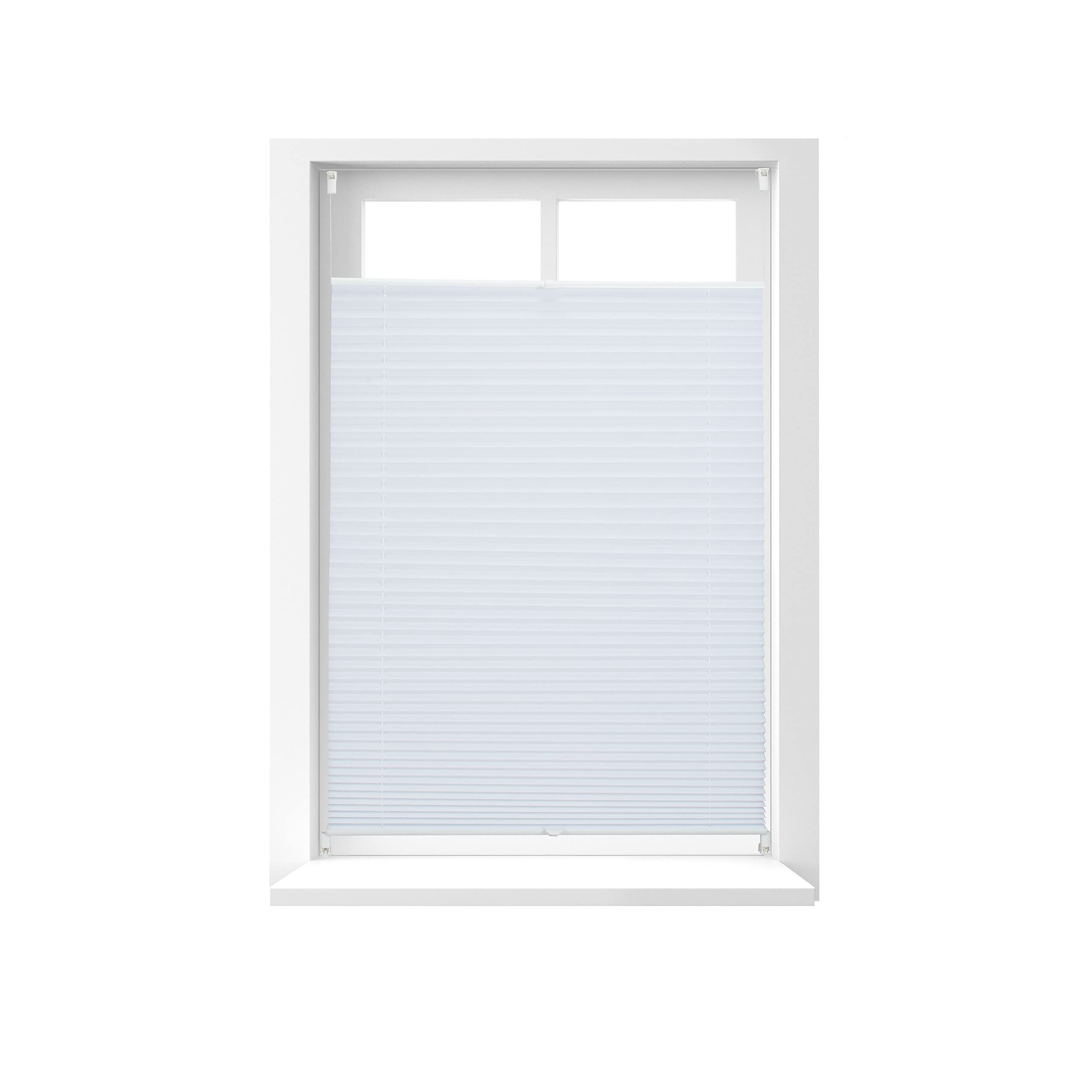 Relaxdays Pleated Blinds, No-Drilling, Adhesive Klemmfix, Folding Roller, Transparent, Shades, White, 80 x 130 cm