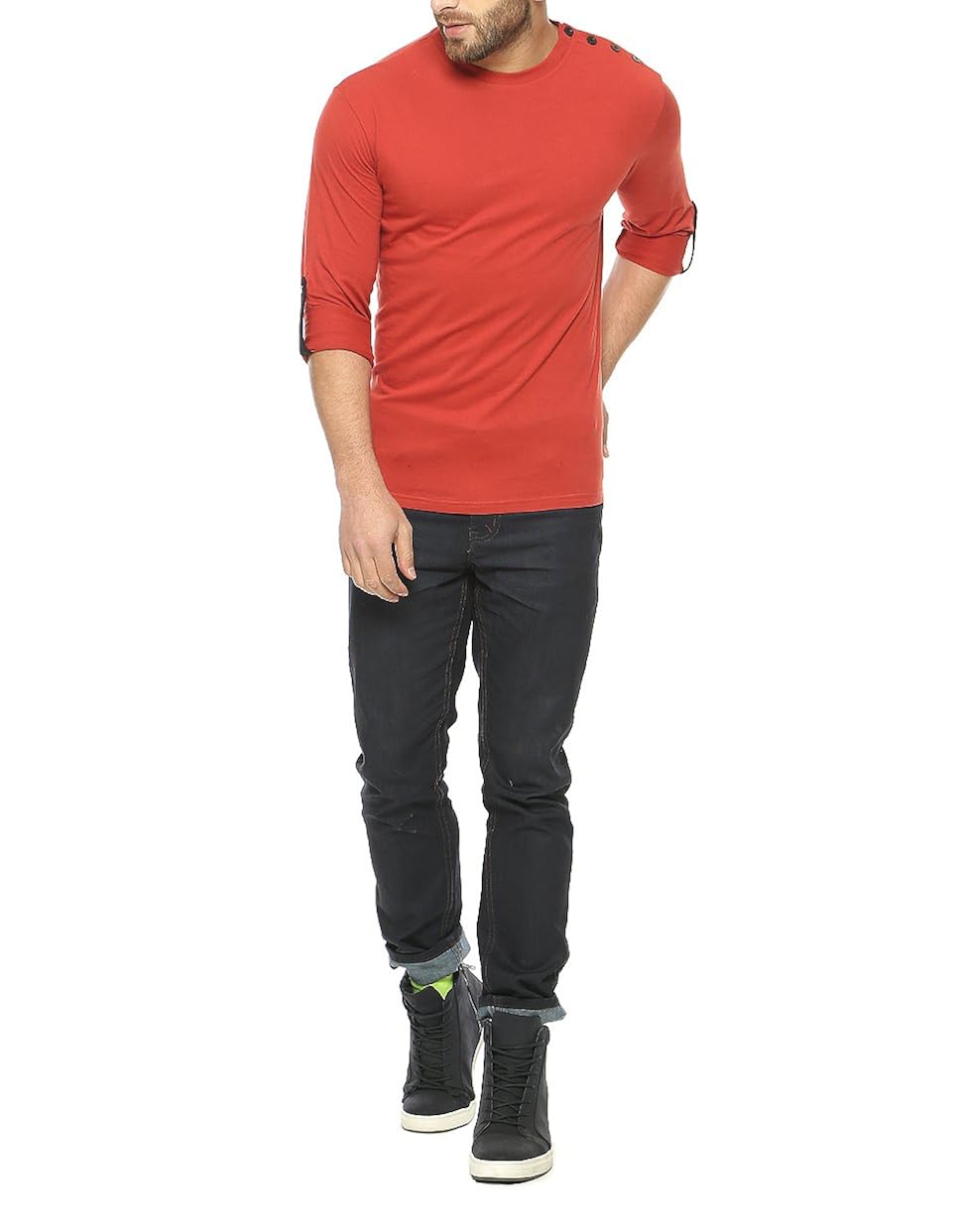 gritstones men's cotton full sleeve t-shirt rust