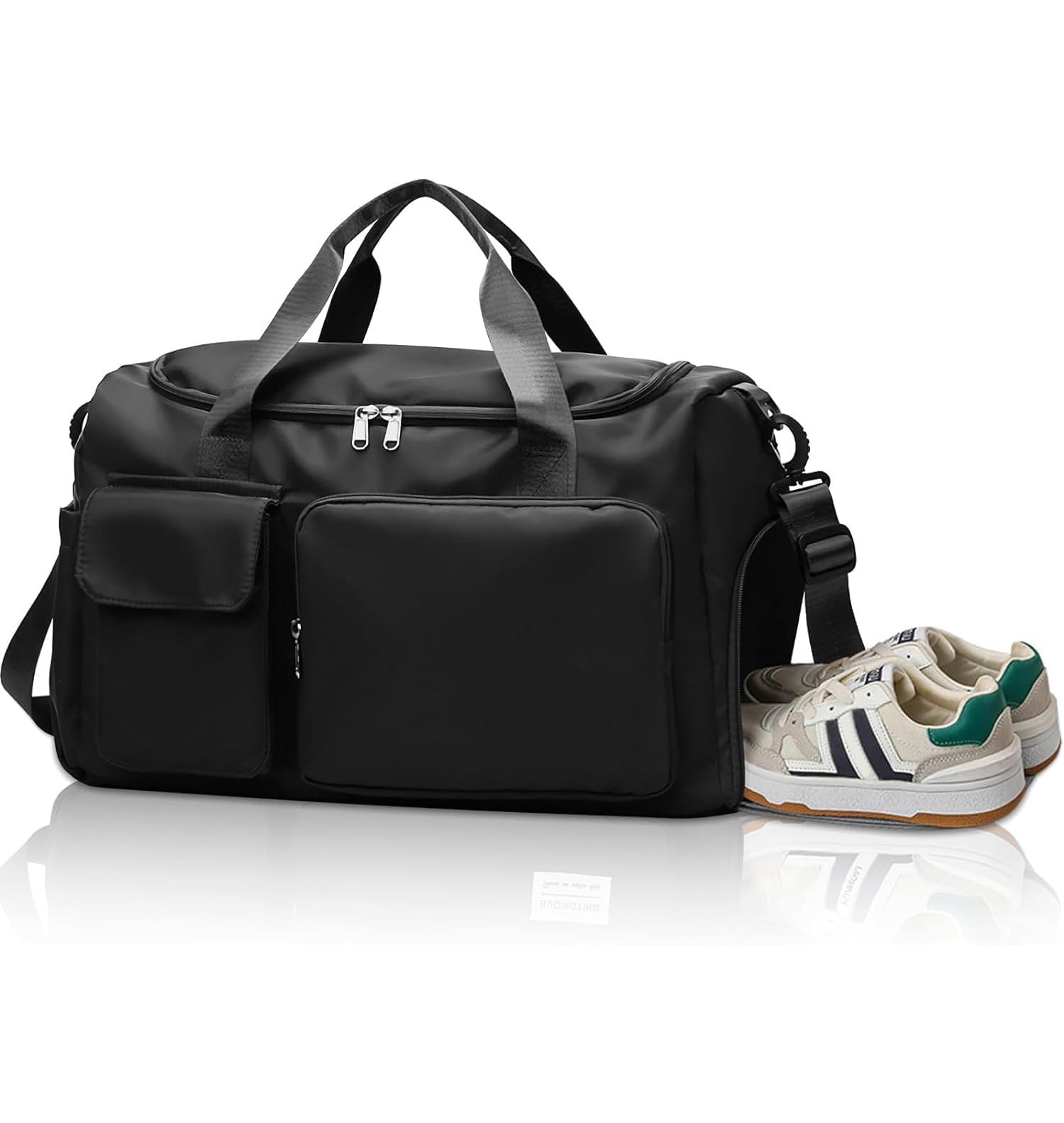 Waterproof Gym Bag Duffle Bag with Wet Pockets and Shoe Compartment, Durable Sports Holdall Bags Travel Bag for Women Man, Weekend Travel Overnight Bag (Black)