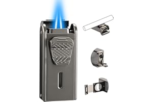 Bbsisgo Torch Lighter, All in One Jet Flame Butane Lighter Built-in Cutter, Punch, Holder Function, Refillable and Adjustable Windproof Gas Lighter, Mens Gifts. Black(Sold Without Gas)