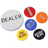 GSE Games & Sports Expert Little Blind, Big Blind, Missed Blind, Kill, Reserved, Dealer Button - Set of 6 Casino Texas Hold‘em Poker Button for Gambling Card Games