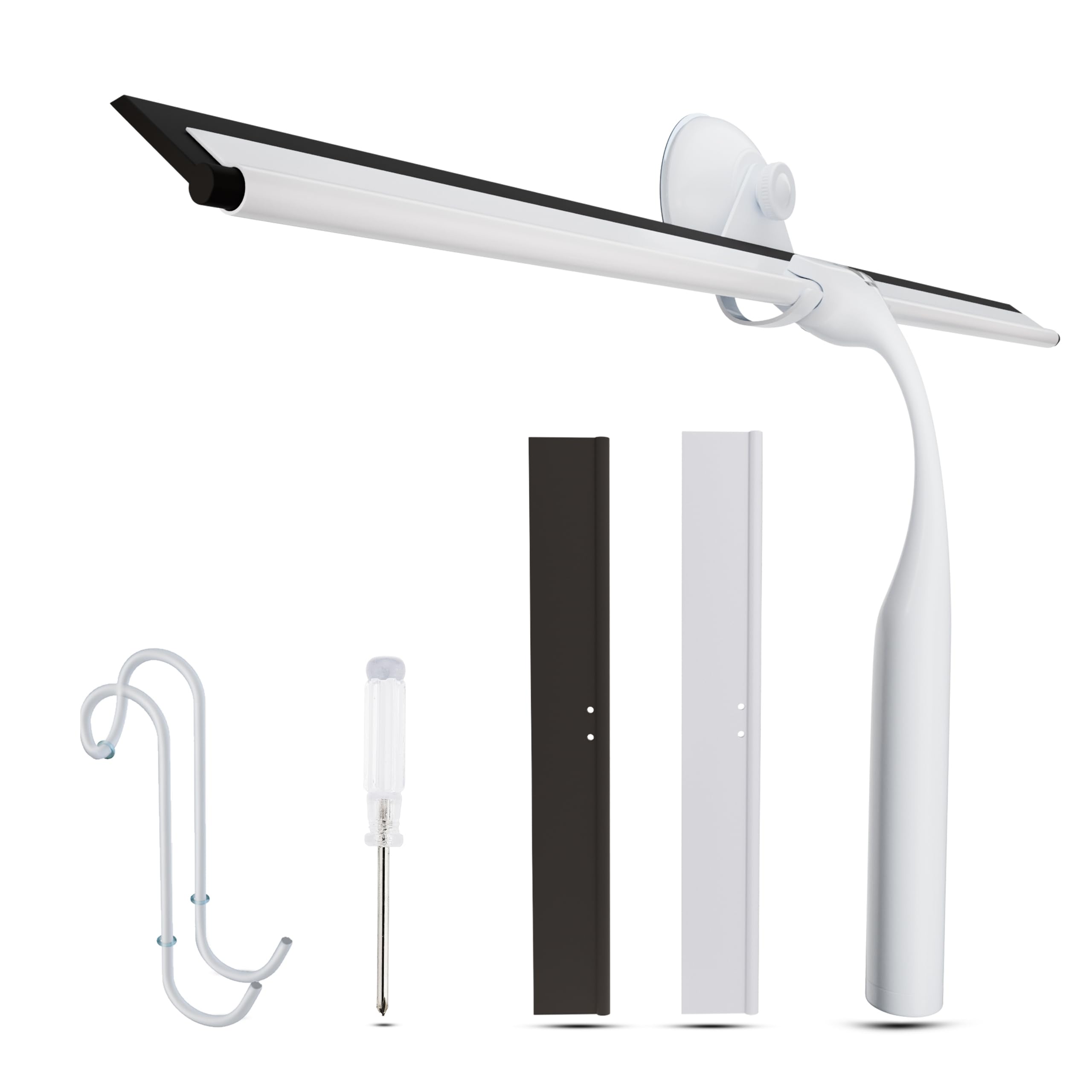 Wunset 35 cm Shower Squeegee, Large White Window Squeegee - 6 Pieces Set Including 2 Replacement Silicone Lips, Squeegee Shower Cleaner for Shower Doors and Various Smooth Surfaces (35 cm, White)