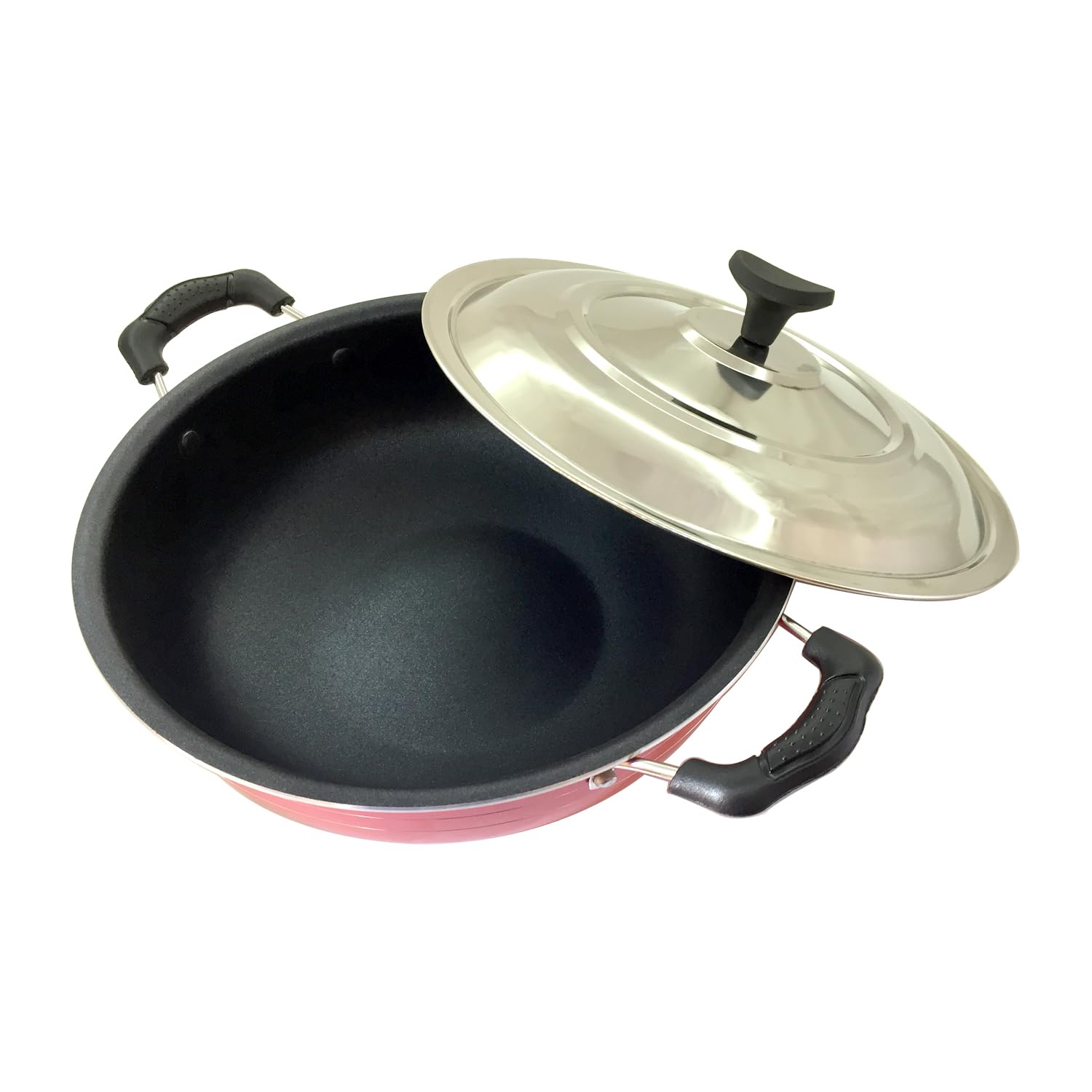 Aluminium Non-Stick Kadai with Lid,Non-Stick Cookware,Cooking Pan,Deep Fry Kadai, Non-Stick Kadai with Stainless Steel Lid, 2.5 litres Free Scrubber & Paddle,Valentine Day Gifts