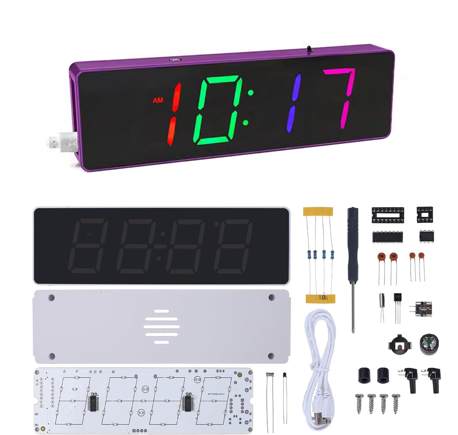 Gikfun Colorful Digital Clock DIY Kit Colorful RGB Clock Microcontroller Soldering Practice Training Making Parts and Accessories EK1996U
