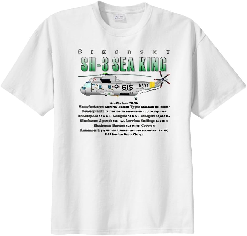 WarbirdShirts Men's Sikorsky SH-3 Sea King Short Sleeve T-Shirt Adult XL