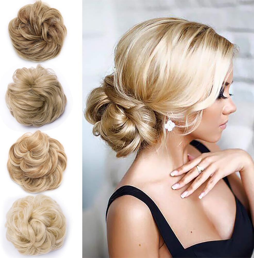 Silk-co Updo Hairpiece Scrunchy Scrunchie Hair Bun 35g Ribbon Ponytail Extensions Wavy Curly Messy Donut Chignons Hair Piece Bleach Blond