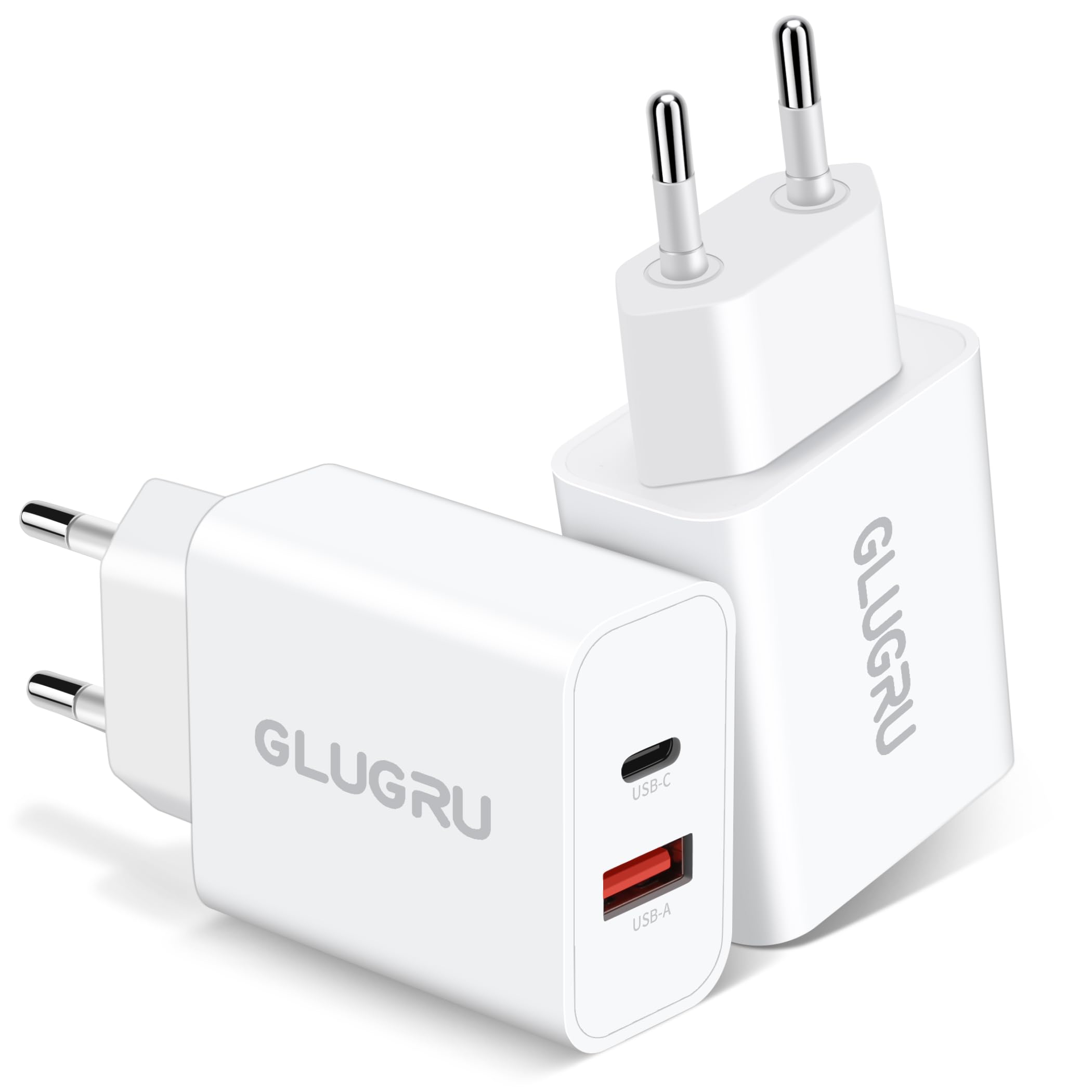Photo 1 of European Travel Plug Adapter, GLUGRU 2-Pack 20W Dual Port USB C Wall Charger Type C Fast Charging Block International Power Adapter US to Europe for iPhone 17 16 15 14 13 12 11 Pro Max, iPad, Galaxy