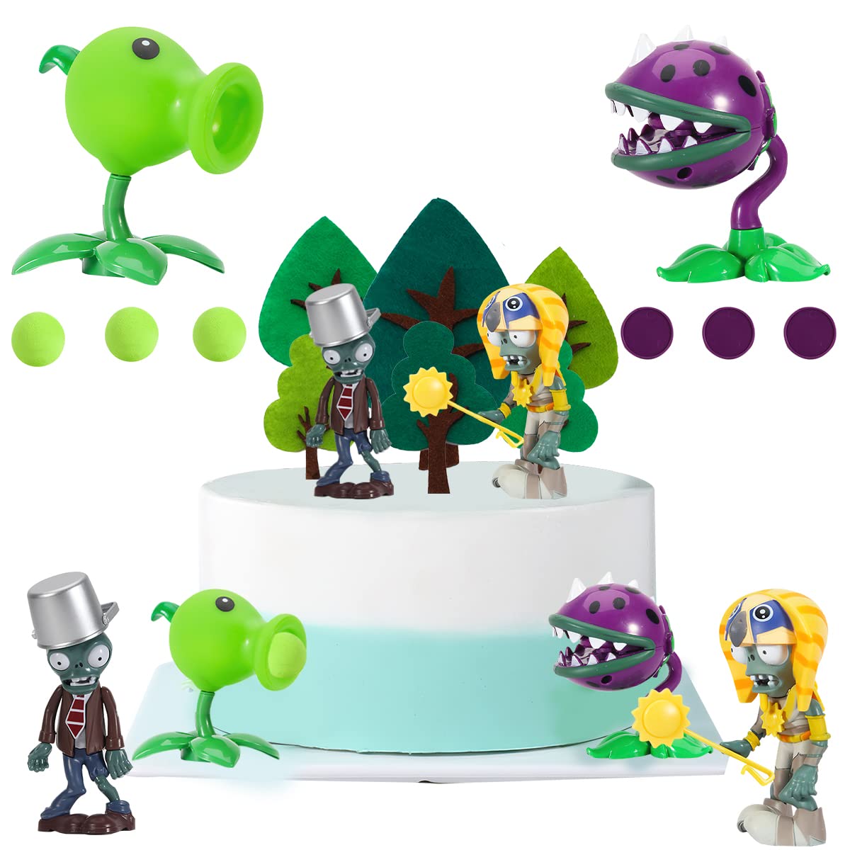 Cake Figures Children's Birthday, FainFun 4 Pieces Mini Figures, Cake Decoration Plants and Zombies, Cupcake Topper Figures Set, Cartoon Cake Topper, Cake Topper Decoration Figures for Children