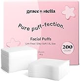 grace & stella Face Pads for Toner, Essence, and DIY Mask (200 Count) - Soft, Lint-Free Eye Makeup Remover Pads - Durable XL