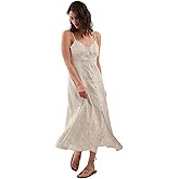 Amazhiyu Women's 100% Linen Spaghetti Strap Button Down Midi Dress Summer Casual