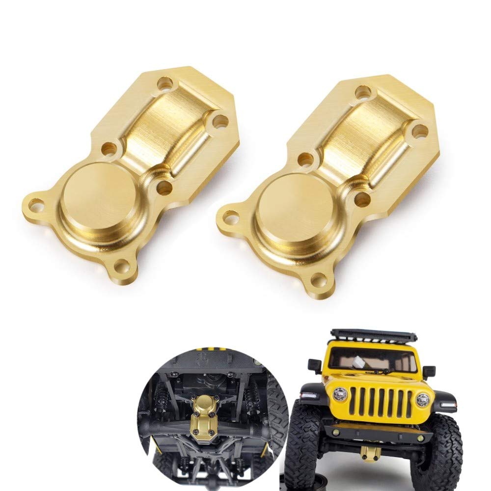 XUNJIAJIE Brass 2pcs Brass Diff Cover, Front/Rear Axles Housing Cover for Axial SCX24 Deadbolt AXI90081 C10 JLU CRC Bronco 1/24 RC Crawler Car Upgrades