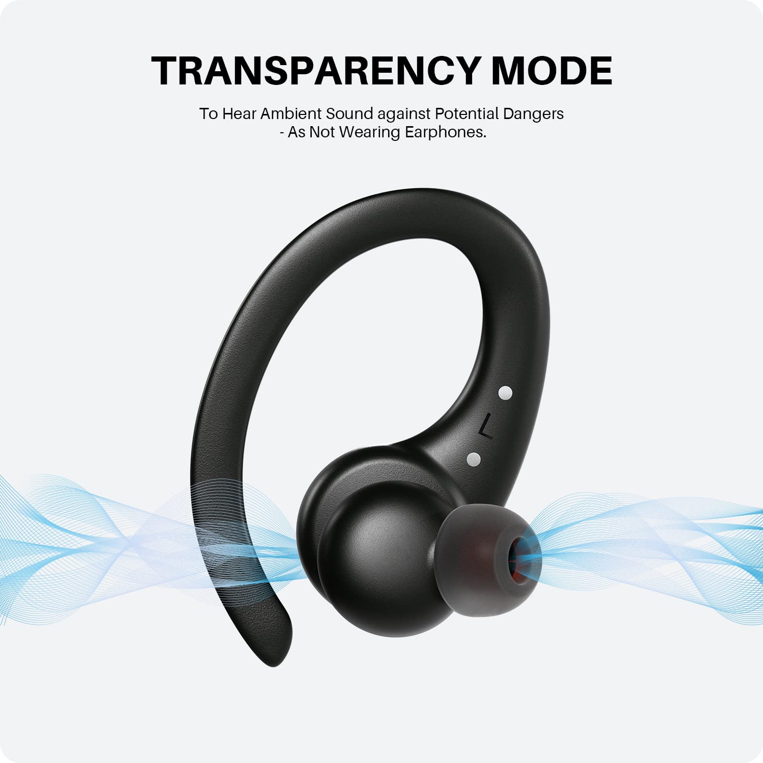 Tribit True Wireless Earbuds Bluetooth Headphones 65H Playtime Sports Earbuds with Earhook, IPX8 Waterproof Over-Ear Buds Built-in Mic Bluetooth 5.2 Headsets for TV Phone Laptop Black, MoveBuds H1