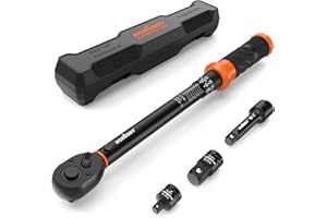HORUSDY 3/8" 5PCS Torque Wrench Set(5–45 ft-lb/ 6.8–61 Nm) – Torque Wrench 3/8 Drive with 3" Extension, 3/8" to 1/4" & 3/8" to 1/2" Adapters, Case for Bike, Car, Moto & Other Repair