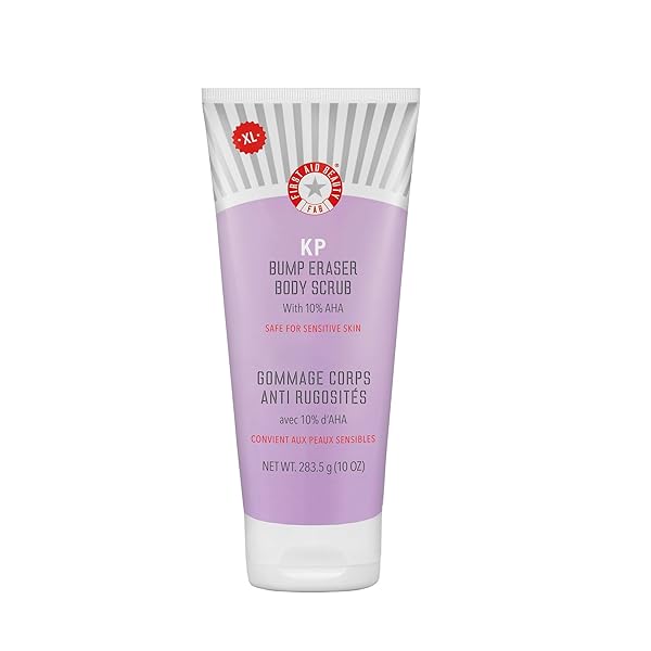 FIRST AID BEAUTY – KP BUMP ERASER BODY SCRUB WITH 10% AHA, KERATOSIS PILARIS SKIN EXFOLIATER WITH GLYCOLIC AND LACTIC ACIDS, HELPS REDUCE CHICKEN SKIN BUMPS, SAFE FOR SENSITIVE SKIN, 10 OZ