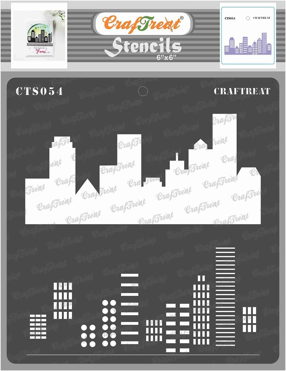CrafTreat Reusable Cityscape Stencils for Painting on Wood Canvas, Paper, Fabric, Floor, Wall and Tile, City Scape, 6x6 Inch