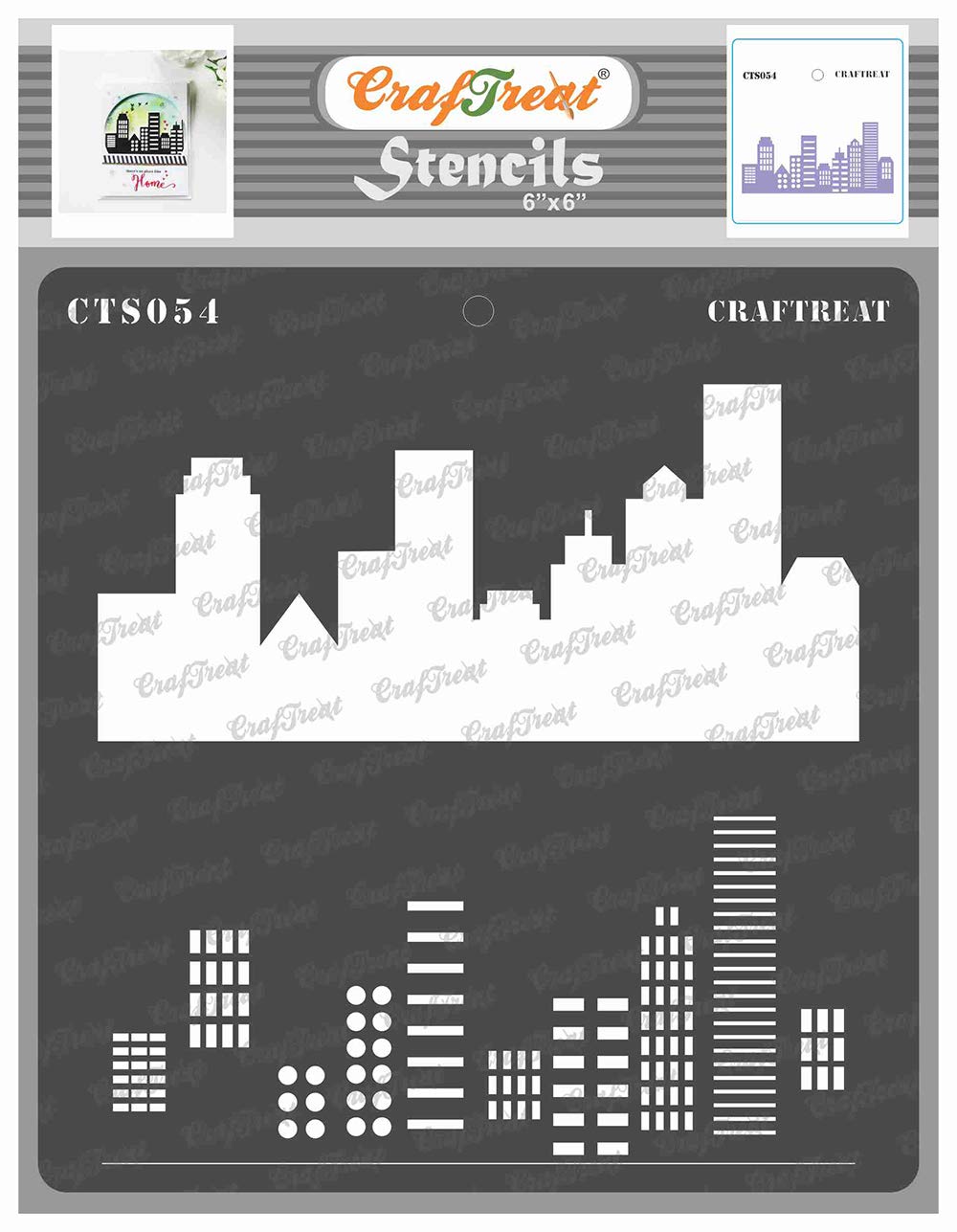 CrafTreat Reusable Cityscape Stencils for Painting on Wood, Canvas, Paper, Fabric, Floor, Wall and Tile - City Scape - 6x6 Inch - DIY Art and Craft Stencils - Landscape Stencil Templates