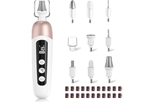 Atopskins Manicure and Pedicure Set 9 in 1 Cordless Professional Electric Nail File for Thick Toenail 10 Speed Nail Grinder Human Fast Rotation 4600RPM LED Nail Polishing Nursing Removing Edge Shaping